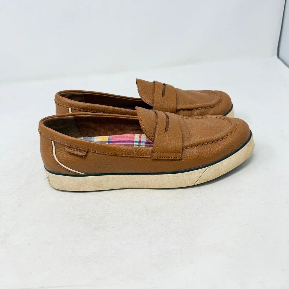 Cole Haan Penny Loafer Sneakers Tan Brown 8B Pebbled Leather Preppy‎ Old Money